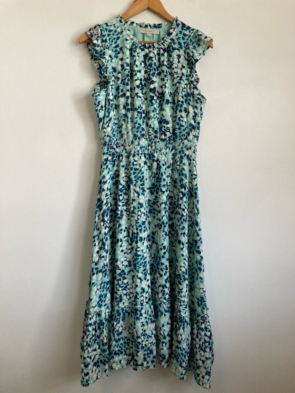 LOFT Mint and Navy Floral Midi Dress